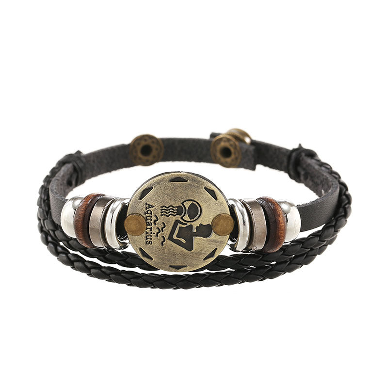 Brazalete de hebilla de aleación de cuero genuino de cuerda trenzada al por mayor